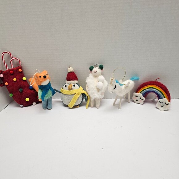 Christmas Felt Spun Wool Holiday Tree Ornament Animal Mrs Unicorn Wings Llama - Picture 8 of 10